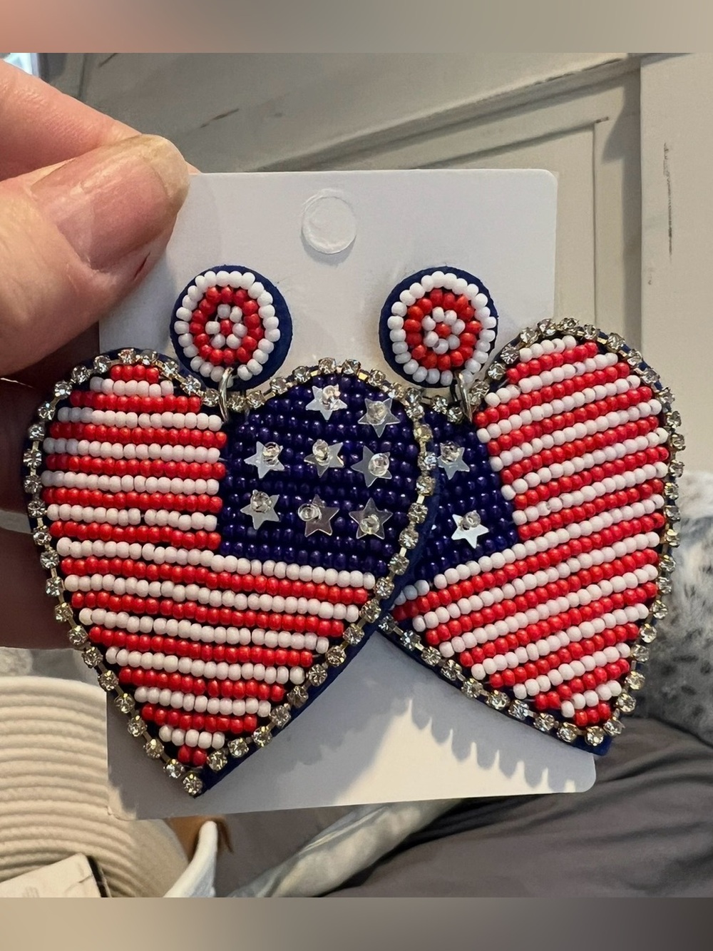 Fashion Jewelry Red, White & Blue Patriotic Beaded Earrings Pick Heart or Star - Picture 3 of 4